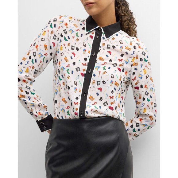 Alice + Olivia Lunch Break Multi Silk Blouse Large NWT $350 - Picture 1 of 12
